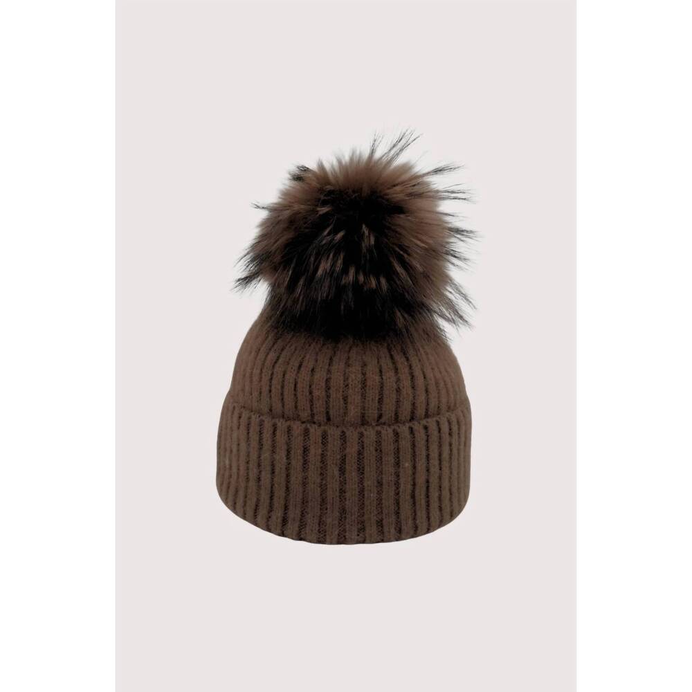 NEW LINDA RICHARDS women's knit pom pom hat in mocha